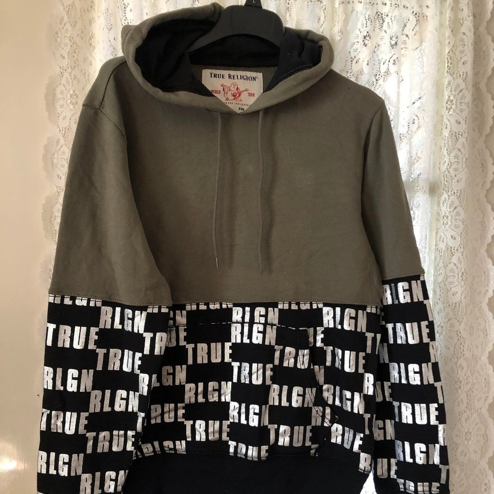 True Religion Green & Black Logo Hooded Sweatshirt s